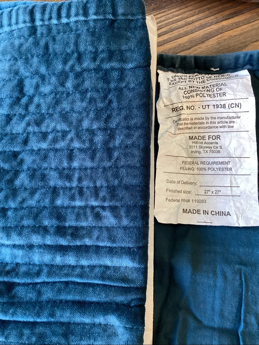 BNWT Pair of Washable Velvet Euro Shams 27” x 27”